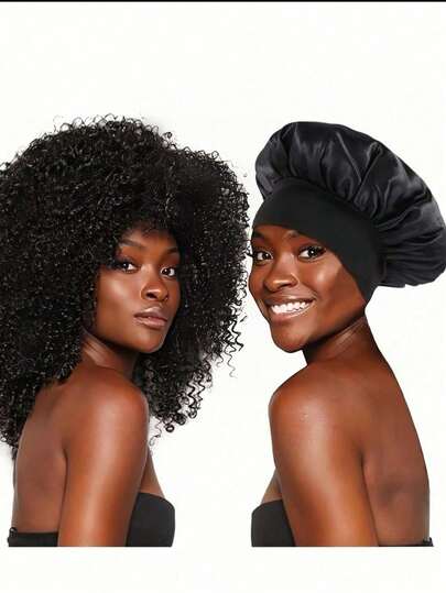 1/2/3pcs Silk Sleep Cap, Satin Hair Cap, Soft Elastic Silk Sleep Bonnet, Curly Hair Silk Hair Cover (Black & Gold)