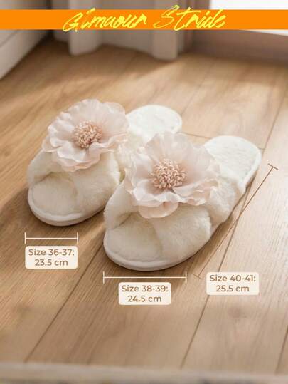 女士毛绒交叉绑带拖鞋，饰有大朵花朵——经久耐用的缝制结构，无胶水，持久舒适