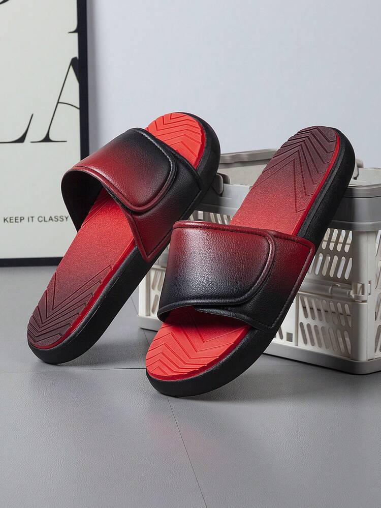 Sandalias de hombre con efecto degradado, cierre de , pantuflas casuales de verano - Rojo - Añade 5