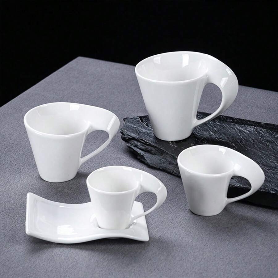 Juego de taza y platillo de cerámica de 80ml/100ml/180ml/280ml, elegante juego de taza de café y platillo de cerámica, adecuado para el té de la tarde, cafetería, uso diario en la oficina, fácil de limpiar, apto para lavavajillas - Multicolor - Ver 1