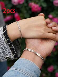 2 piezas de pulsera de pareja personalizada de metal con grabado "Forever", cadena ovalada plana, estilo punk, regalo de San Valentín o aniversario, brazalete a juego para parejas - Siempre y para siempre - Ver 12