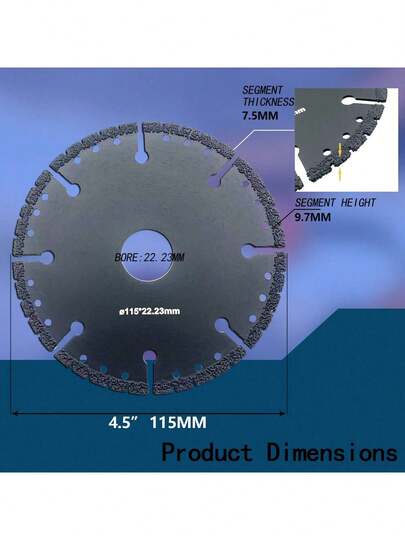 4-1/2 Inch Universal Diamond Blade For 7/8 Inch Arbor Angle Grinder - All-Purpose Segmented Steel Core Cut Off Wheel, Compatible With Rebar Sheet Metal Angle Iron Stainless Steel, Brick Ceramic Tile Granite Marble Circular Saw Blade