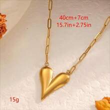 18K Gold Plated Hollow Heart Shaped Stainless Steel Necklace, Minimalist High-End Jewelry Suitable For Daily Wear And Gift - Gold - View 6