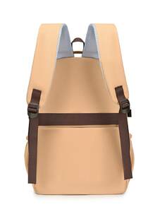 Nueva llegada Mochila estilo universitario, gran capacidad para estudiantes de secundaria y preparatoria - Caqui - Ver 4