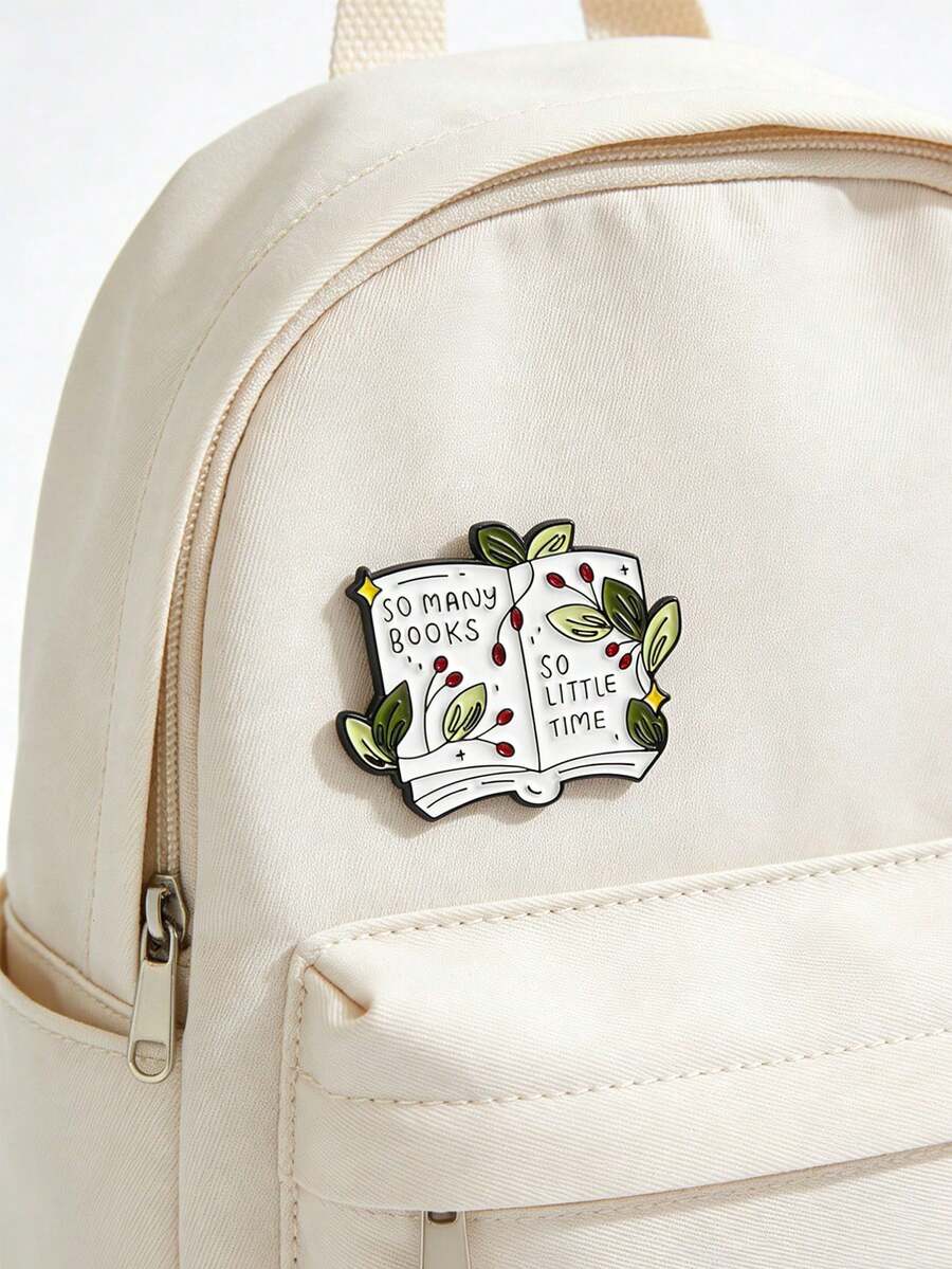 1pc Book Lover Enamel Brooch, Book-Shaped Design With Pine Tree Pattern, Lapel Pin, Badge, Can Be Used As Backpack, Clothing Accessory, Fashion Jewelry, Ideal Gift - QHXZ5122 - View 1