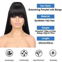 Synthetic Hair Ponytail With Bangs - Long Straight Hair Ponytail Extension For Daily Wear And Party - Multicolor - View 4