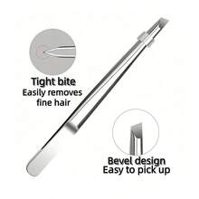 1pc/2pcs/3pcs High Quality Stainless Steel Eyebrow Tweezers, Hair Removal Pliers, Ingrown Hair Tweezers, Angled Eyebrow Tweezers, Facial Care Tools - Silver - View 2
