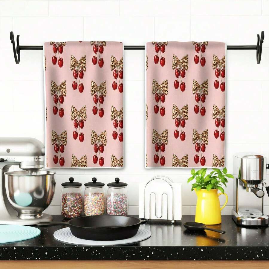 Leopard Print Cherry Towel, Vintage Cherry Pattern Soft Towel, Washable Decor Towel Cherry Print Towels - Black & Red Leopard Spot With Cherry Design, Soft Absorbent Polyester Hand & Towels, Modern Holiday Home Decor For Christmas, Thanksgiving, Housewarming Gifts, Contemporary Geometric Pattern, Hand Wash Only Kitchen Towel Set,Machine Washable - 16 X 24 Inch Rectangular Towels, Suitable For Kitchens And Bathrooms Kitchen Bathroom Towel Holiday Gift Holiday Decoration, Interesting And Unique Kitchen Dish Towel Cleaning Cloth Housewarming Gift Valentine's Day Wedding Anniversary Mother's Day Suitable For Birthdays, Anniversaries, Valentine's Day, Thanksgiving, Christmas, Halloween, Weddings,New Year's Gifts, Ideal Present For Her, Great Choice For Him, Family, Boyfriend, Girlfriend, Father, Mother, Lover, Daughter, Son, Grandparents, Friends, Classmates, And Pets. - 多色7 - 查看 1