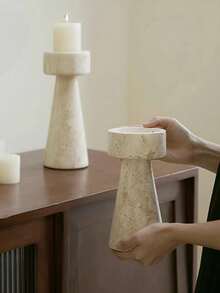 1pc/2pcs Minimalist Stone Texture Candle Holder, Nordic Style Cylindrical Candle Stand, Suitable For Home Decor, Photography Props And Dining Table Decoration, Beige - Candlestick - View 3