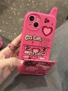 Y2k Fashion Cute Pink Cherry Heart 3D Make Up Mirror Case Compatible With IPhone 16 ProMax 15 14 13 12 11 Pro Max Plain Shockproof Soft Cover - Hot Pink - View 3