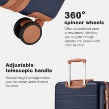 Valise rigide légère PC+ABS trolley 20‑24‑28 pouces, bagage cabine, roues 360°, cadenas à code, poignée télescopique, bagage voyage business unisex femme homme, lot 3 pièces disponible - Bleu marine - Voir 3