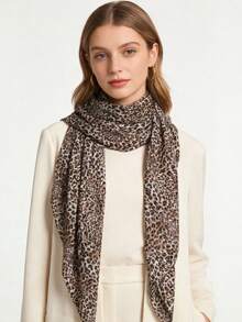1pc Women's Classic Spring/Summer New Leopard Print Gold Foil Shawl Scarf - Multicolor - View 2