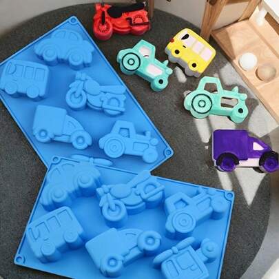 1 pieza Molde de silicona azul para jabón, molde antiadherente en forma de coche 3D apto para pastel, magdalena, gelatina, pudín, muffin, cubitos de hielo, arcilla y jabón