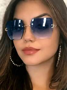 1pc Square Large Frame Rimless Y2K Fashion Glasses - Blue - View 3