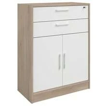 Miroytengo Armario bajo Veltis oficina Blanco mate y Roble Japonés 2 cajones 2 puertas abatibles 2 espacios melamina 106 cm alto De 2 a 3 días de envio - Multicolor - Ver 2
