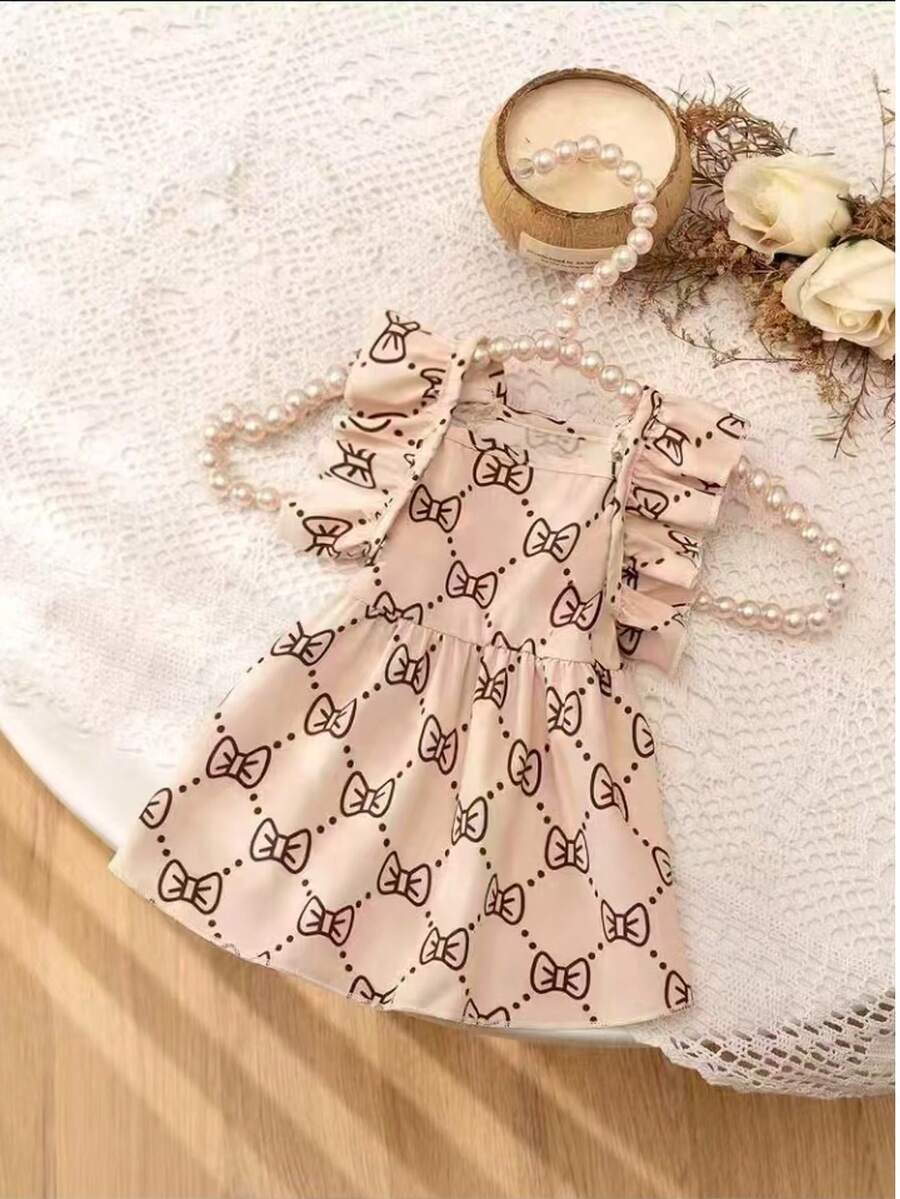 1件宠物连衣裙，可爱蝴蝶印花连衣裙，适合小型猫狗 - 杏色 - 查看 1