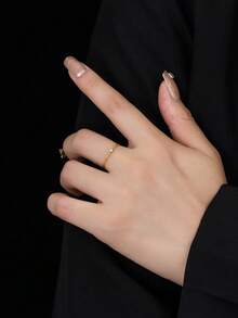 Flyleaf 1枚925纯银极简奢华18K镀金多层扭曲纹理人造锆石女士精致戒指，珠宝 - 金色 - 查看 2