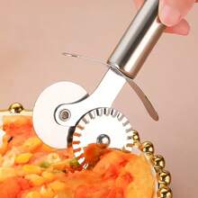 1/2 件装不锈钢披萨刀，带锯齿边缘和圆形手柄 - 重型 430 不锈钢烘焙工具，适用于自制披萨、糕点和饼干 - 銀色 - 查看 2