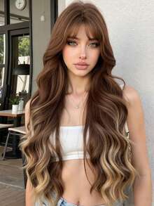 26 Inch Natural Layered Long Curly Wig With Bangs, Designed For Girls, Beautiful And Charming, Suitable For Festivals, Cosplay, Parties And Daily Wear. - Multicolor - View 5