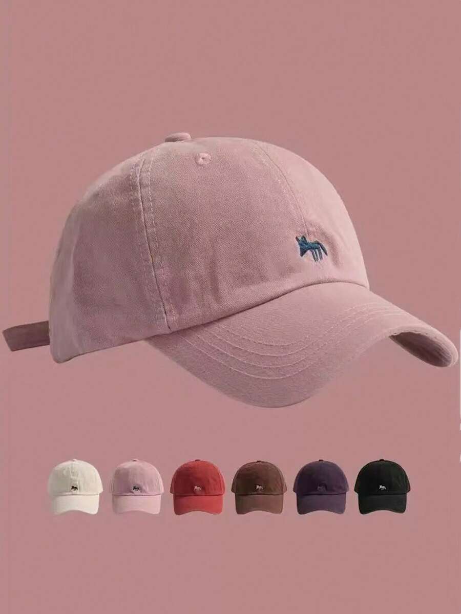 1pc Women's Cute Fox Embroidery Baseball Cap, Wide Brim Summer Sun Protection Visor Hat - Multicolor - View 1