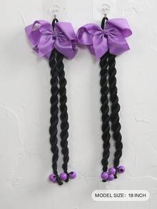 2PCS Kids Twisted Braids Wig With Bow Braid Ponytail Fake Hair Accessory New Chinese Style Ponytail Wig Hairpiece - Black - View 3