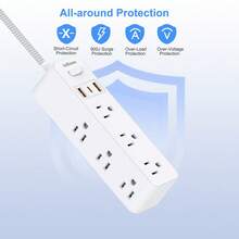 JcBlaon 12 In 1 Power Strip With USB C And USB A Ports, Flat Plug Extension Cord, Surge Protector 900J, Widely Spaced Outlets, Wall Mount Design – Multiple Outlets Charging Station For Home Office Dormitory - Xem 8