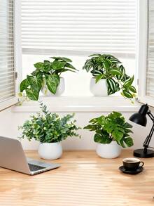 1株仿真绿色植物带盆，逼真迷你假植物装饰，适用于室内外家居花园门廊农舍悬挂式花盆窗台花箱婚礼餐桌办公室生日派对毕业典礼 - 彩色 - 查看 3