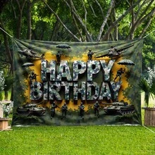 2D Flat, 1 Piece Camouflage Birthday With Helicopter And Silhouettes  Camouflage Theme Party Decoration, Suitable Parties  Large Happy Birthday Sign, Suitable Indoor/Outdoor Activities  Durable (Soldier), 2D Flat - 多色 - 查看 5