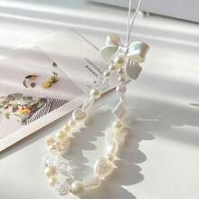 Cute Bowknot Faux Pearl Beaded 1pc Cute Bowknot Phone Lanyard, Short Camera Strap, Ins Style Multi-Element Charms Spring Gift - White - View 6