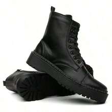 Women's Ankle Boot With Laces And Zipper, 3cm Chunky Sole, Blogger Style Boot - 黑色 - 查看 6
