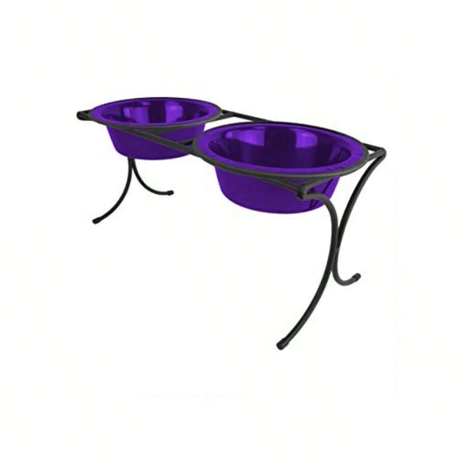 Platinum Pets Bistro - Comedero Doble con Cuencos de Acero Inoxidable para Perros pequeño Color Morado eléctrico - Prpura elctrico - Ver 1