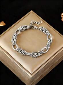 RAYQUEEN 1pc Thick Chain Unisex Niche Design Stainless Steel Fashion Versatile Bracelet For Women, Suitable For Daily Wear And Gift - Silver - View 2