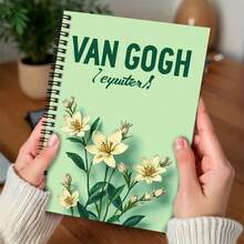 1 Peça Caderno Espiral com Padrão Floral no Estilo de Van Gogh, Bottom Verde Fresco com Flores Brancas Elegantes, Exibindo uma Vibração Artística. 100 Páginas de Alta Capacidade, Adequado para Trabalho, Estudo, Diário, Planejamento Diário ou Memorando. Ideal como Presente de Formatura ou Aniversário para Acompanhar sua Maravilhosa Escrita Diária. - C - Visão 4