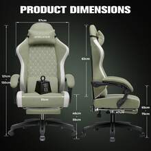 Fabric Gaming Chair With Footrest, Ergonomic Computer Desk Chair With Pocket Spring Cushion Home Office High Back Support Lumbar Support Heavy Duty Wide - Green - View 6