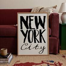 1pc Frameless New York City Hand-Lettered Art Print - Neutral Black Bold Retro Typography Wall Decor For Home Office Classroom Apartment Bedroom Dorm, Travel Theme Cityscape Poster, Room Decor Bedroom Prints For Wall, Posters, Vintage Decor, Party Decor & Best Gift Choice - Word - View 1
