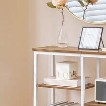 Console Table, Narrow Console Table, Slim Sofa Table With 4-Tier Storage Shelves, Industrial Hallway Table With Metal Mesh Shelf, For Hallway, Entryway, Living Room - 白色 - 查看 6