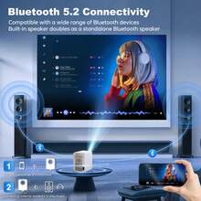AOC Proyector 1080P Full HD Totalmente Sellado, Native 1080p y soporte 4K, 9000 Lúmenes, Auto Focus, Android 12.0, WiFi6 y BT 5.0, Pantalla 250", Entradas para Teléfono/PC/HDMI/USB, Portátil para Uso Doméstico y al Aire Libre - Champán - Ver 5