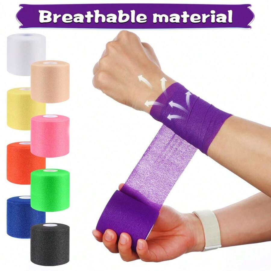 6cm*10m Elastic Pre-Wrapped Sports Tape Breathable Foam Bandage Suitable For Wrist, Elbow, Knee And Ankle - Multicolor - View 1