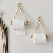 1件/2件装木珠棍式卫生纸架，珠串式卫生纸卷架，浴室纸巾架，无需钻孔 - 杏色 - 查看 1