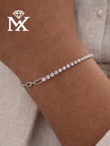 1件浪漫S925纯银锆石手链，精致珠宝，送给女性、女友的礼物，女士珠宝，婚礼订婚新娘珠宝 - 網球手鍊 - 查看 1