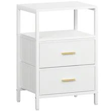 HEXCELEN Bedside Table, Side End Table With 2 Fabric Storage Drawers, Bedside Cabinet With Open Storage Shelf, Nightstand For Bedroom, Livingroom - White - View 7