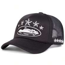 1pc Women Five-Pointed Embroidery Truck Driver Hat, Fashionable Baseball Cap With Mesh, Casual Outdoor Hat Spring Autumn Traveling, Beach Holiday Halloween - 黑色 - 查看 13