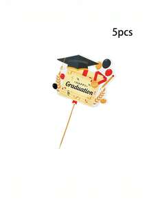 5Pcs Graduation Cake Decorations | Graduation Party Decor For High School/University Graduations Happy Graduation Paper Cake Topper - Graduation Cake Decoration - View 7