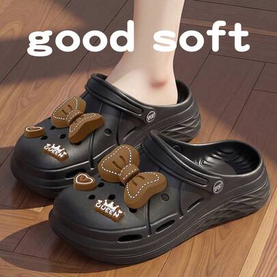 MAOLI 女士夏季凉鞋，蝴蝶结装饰，厚底透气镂空套脚凉鞋，3厘米厚底，轻便透气