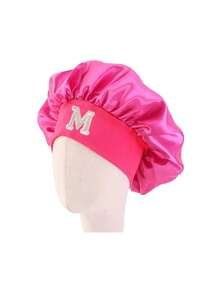 1pc Children's A-Z Letter Pink Elastic Wide-Brim Satin Sleep Cap - Snug Fit, Hair Protection, Super Soft Breathable Design With Anti-Slip Lining - Rose Red 2 - View 10