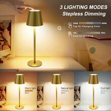 Cordless Table Lamp,8-20 Inches Adjustable Height, 5000mAh Rechargeable LED Desk Lamp, 3 Color Stepless Dimmable, Portable Table Light For Indoor/Outdoor,Black/Gold - gold-2pcs - View 4