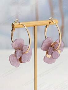 Chic Acrylic Flower Hoop Earrings - Vintage & Minimalist Design, Stainless Steel Posts, Perfect For Casual Attire & Gifting - Flower Earrings - View 4