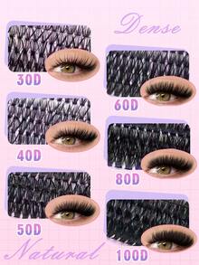 80片装3D浓密睫毛嫁接套装，包含睫毛簇、睫毛胶水、卸妆液、镊子和睫毛嫁接工具。 - 黑色 - 查看 8