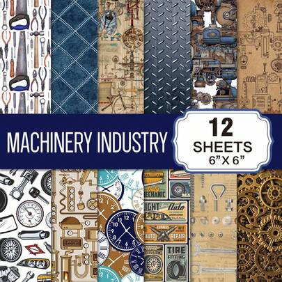 16*16cm 12pcs Vintage Mechanical Pattern Scrapbooking Paper, Elegant Classical Mechanical Series Design, Suitable For Envelopes, Greeting Cards, Diaries, Magazines, Planners, Scrapbooks Decoration, Gifts For Friends, Birthday, Back To School, Graduation, Stationery, Craft Supplies, Journaling Materials