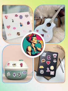 55 Pcs Girl Power Stickers Set – Retro Pop Style Attitude Slogans, Waterproof & UV-Resistant PVC For Laptops, Water Bottles & Skateboards Scrapbook Supplies Stationery Funny Stickers Kindle - Girl Power - View 5
